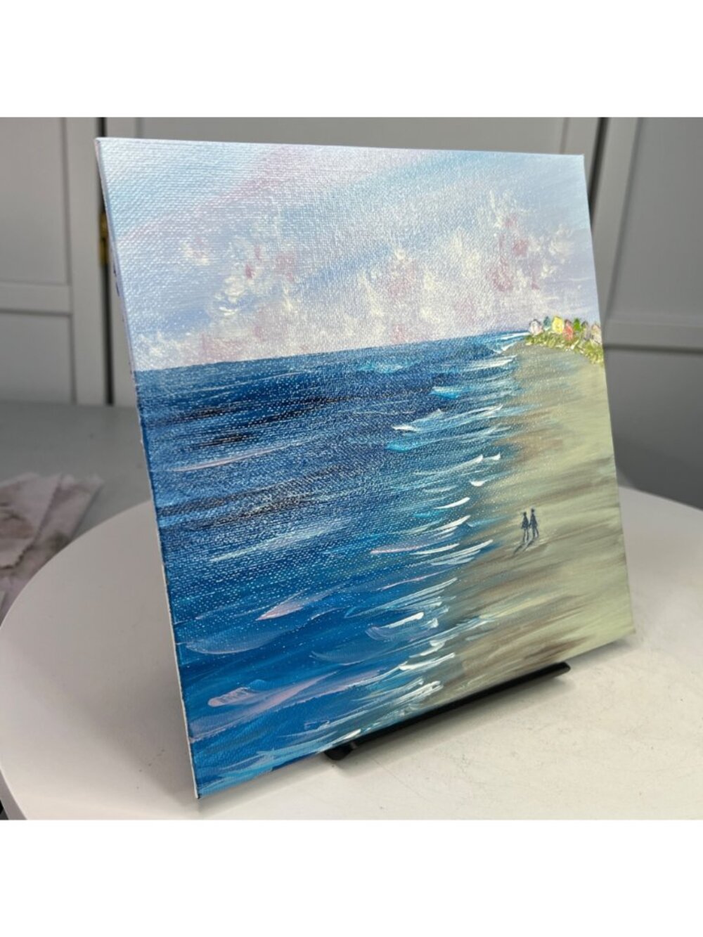 Beach All To Ourselves Seascape Acrylic Painting Ocean Wall Art 8"x8" Unframed - Picture 3 of 7